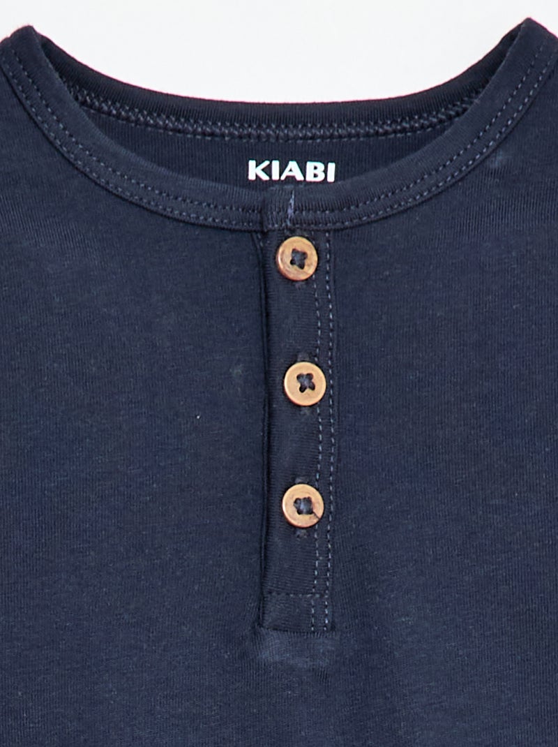 Camiseta con cuello tunecino abotonado Azul - Kiabi