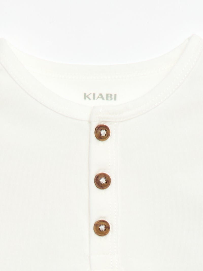 Camiseta con cuello tunecino abotonado Blanco - Kiabi