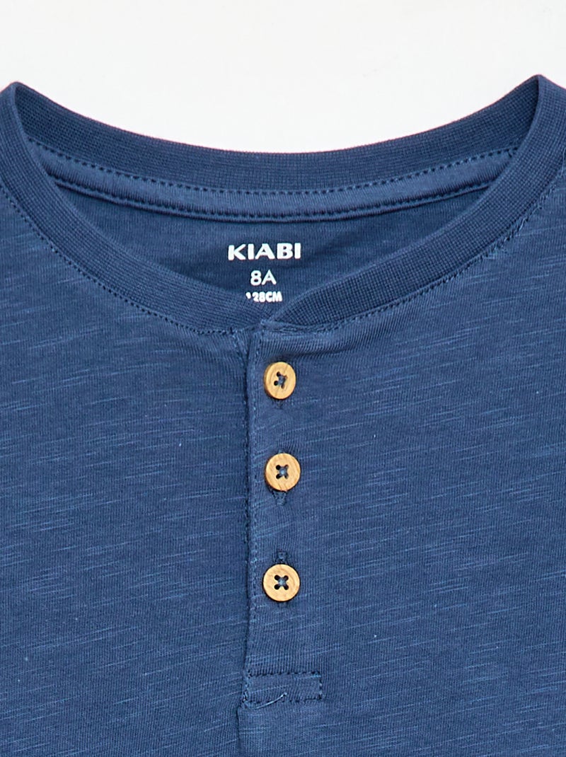 Camiseta con cuello tunecino Azul - Kiabi