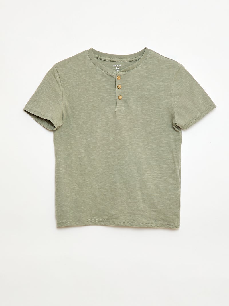 Camiseta con cuello tunecino Verde - Kiabi