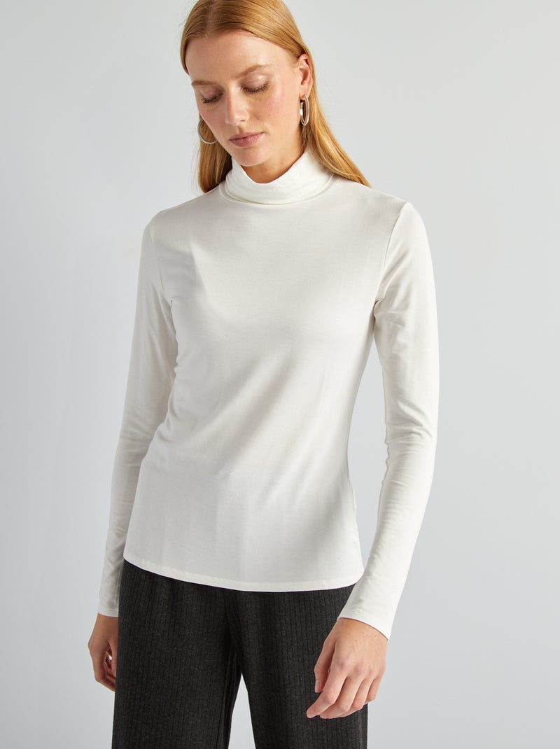 Camiseta con cuello vuelto de punto BLANCO - Kiabi
