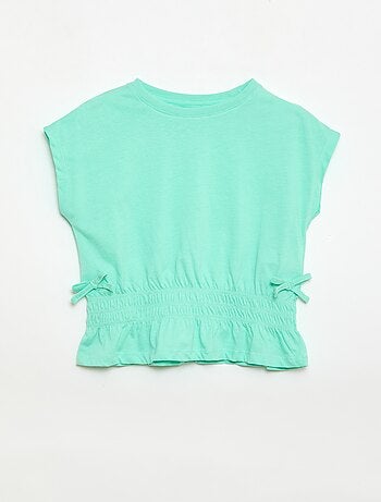 Camiseta con detalle fruncido y lazos en la cintura