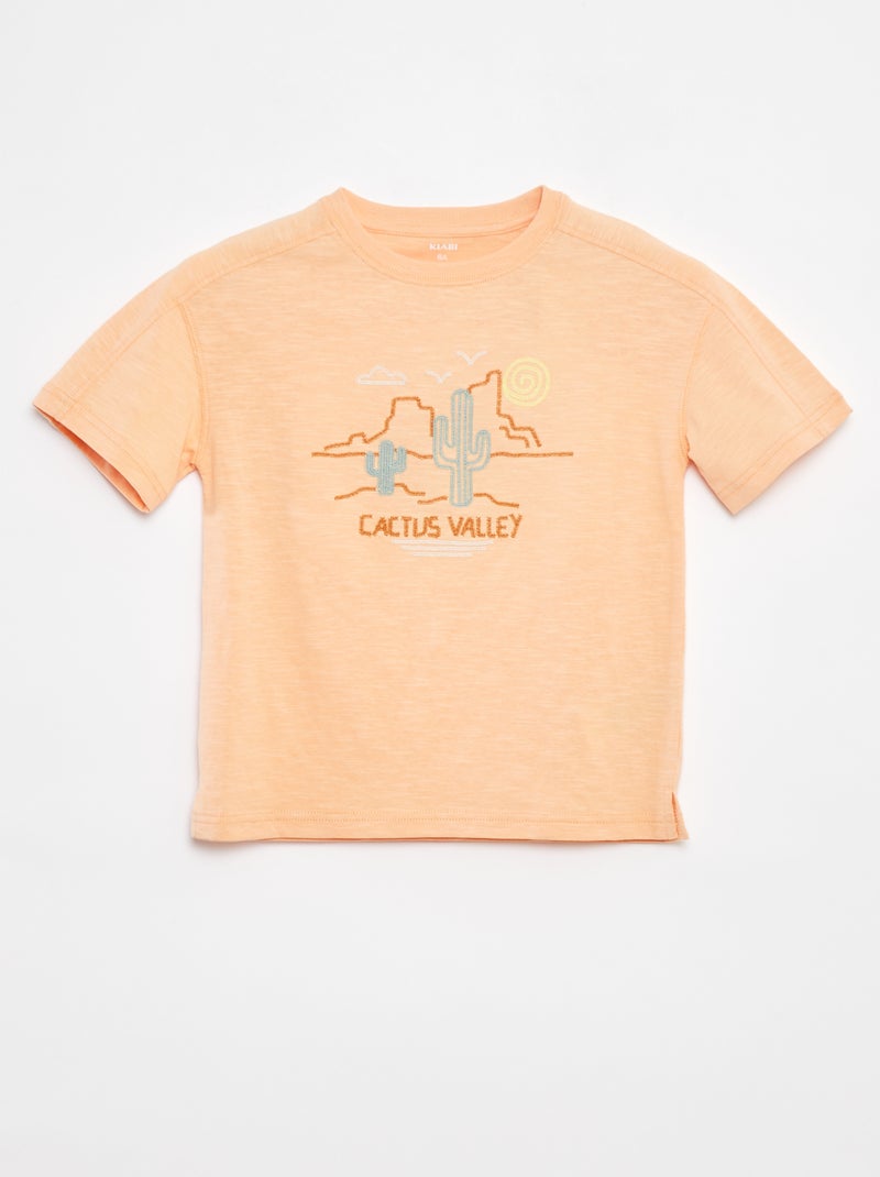 Camiseta con detalles de fantasía y bordados Naranja - Kiabi