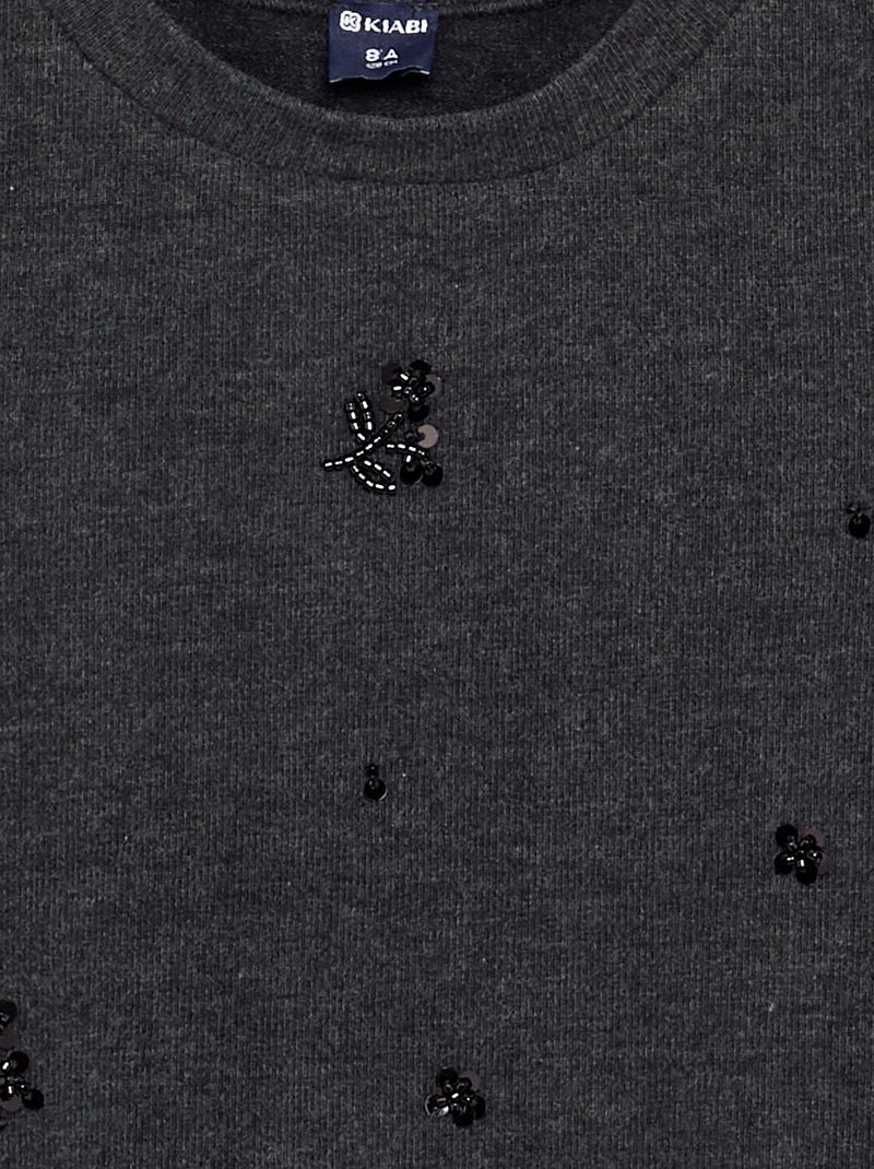 Camiseta con detalles de perlas Gris oscuro - Kiabi