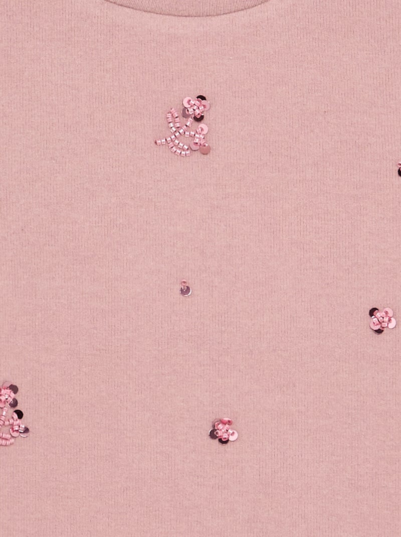 Camiseta con detalles de perlas Rosa - Kiabi