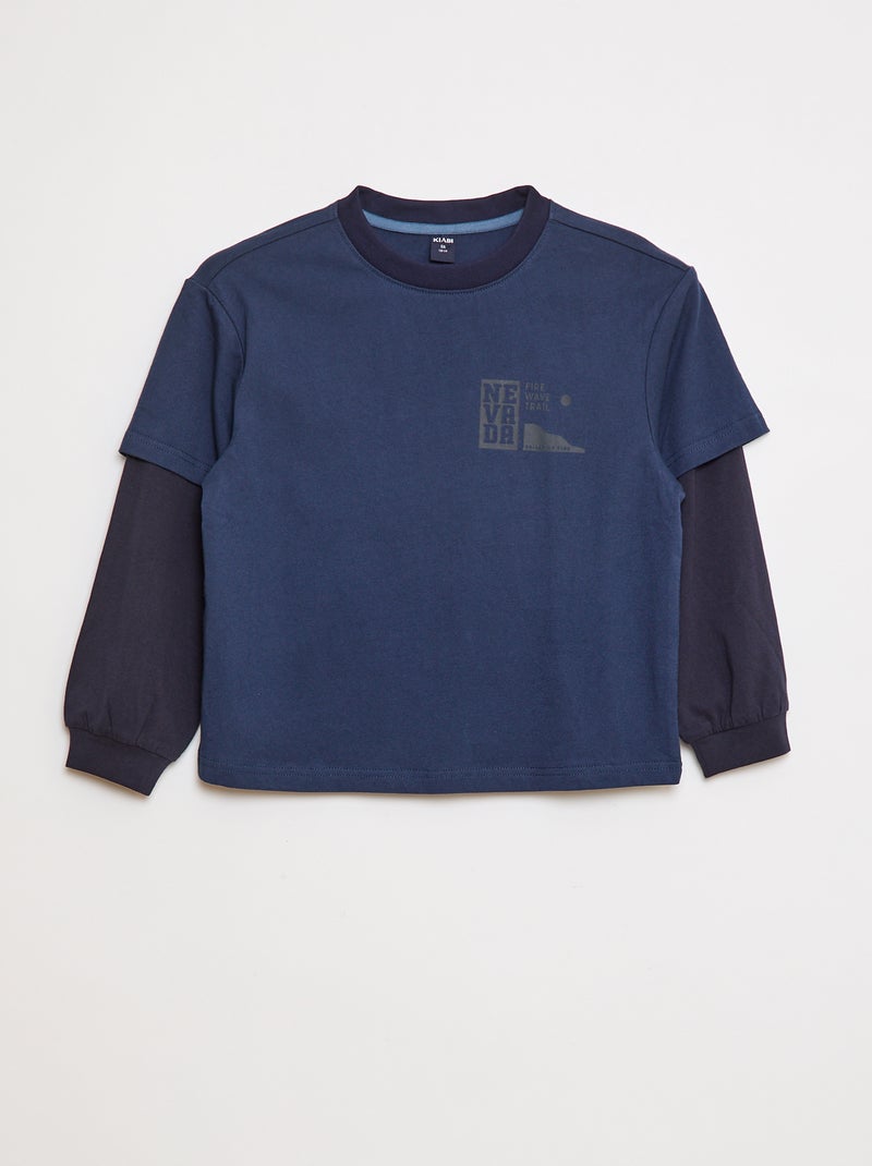 Camiseta con doble manga Azul - Kiabi