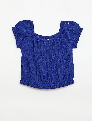 Camiseta con efecto fruncido y bordado inglés