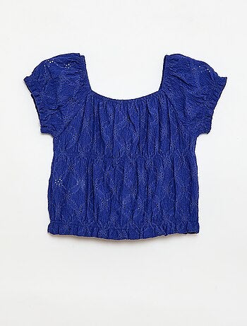 Camiseta con efecto fruncido y bordado inglés