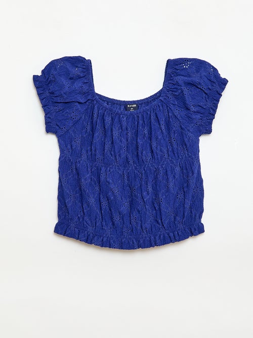 Camiseta con efecto fruncido y bordado inglés - Kiabi