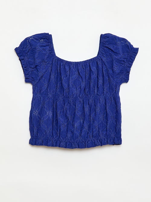 Camiseta con efecto fruncido y bordado inglés - Kiabi