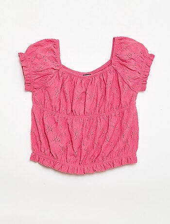 Camiseta con efecto fruncido y bordado inglés