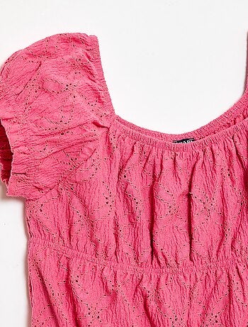 Camiseta con efecto fruncido y bordado inglés