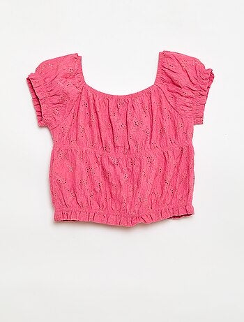 Camiseta con efecto fruncido y bordado inglés