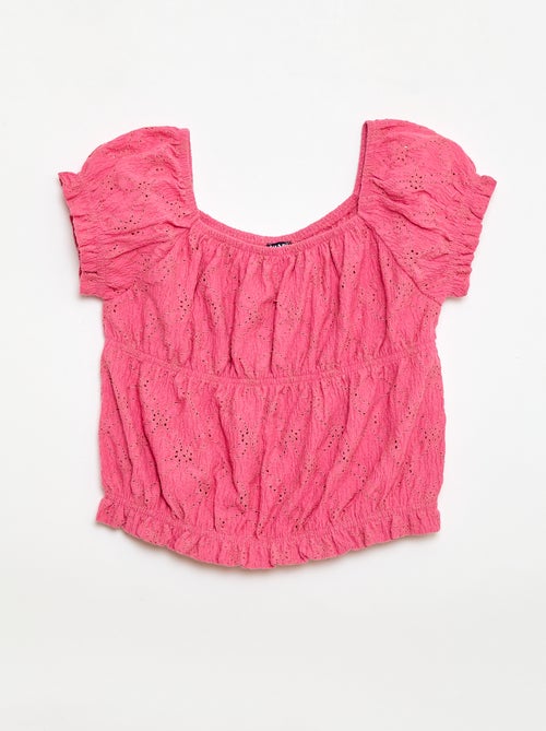 Camiseta con efecto fruncido y bordado inglés - Kiabi