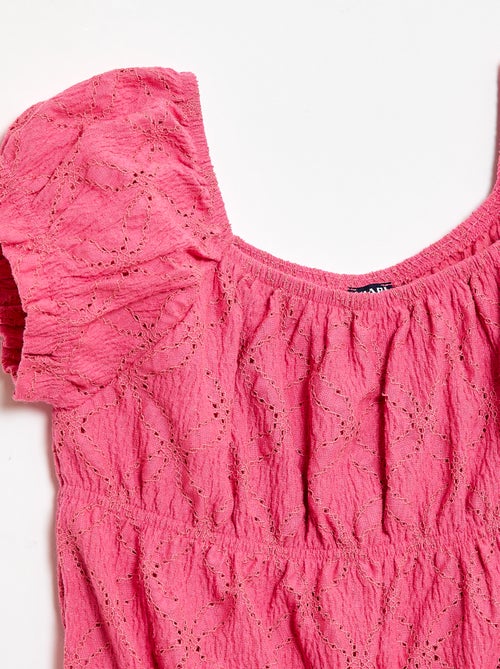 Camiseta con efecto fruncido y bordado inglés - Kiabi