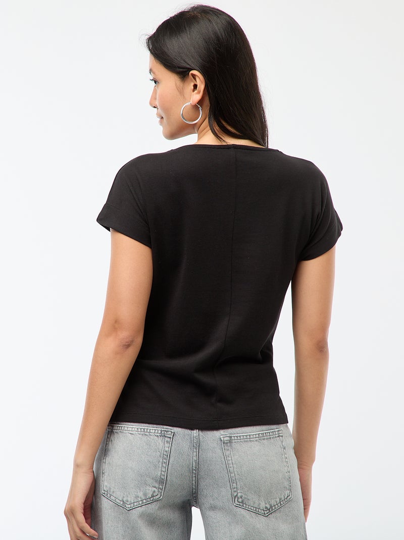 Camiseta con escote amplio cruzado Negro - Kiabi