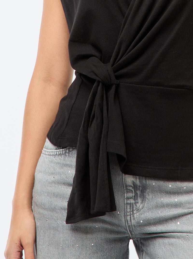Camiseta con escote amplio cruzado Negro - Kiabi