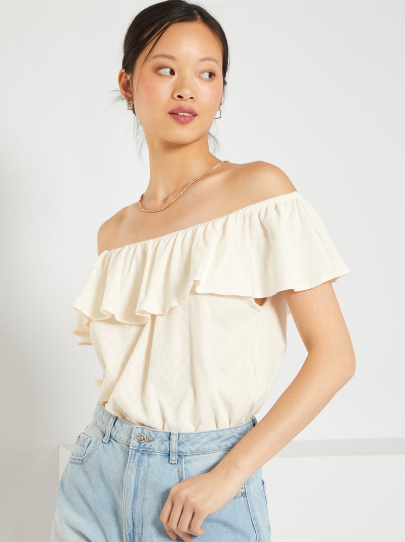 Camiseta con escote bardot ROSA - Kiabi