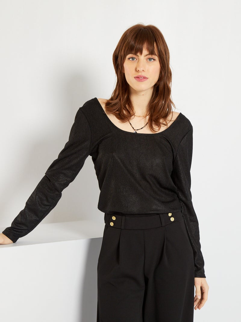 Camiseta con escote de bailarina negro - Kiabi