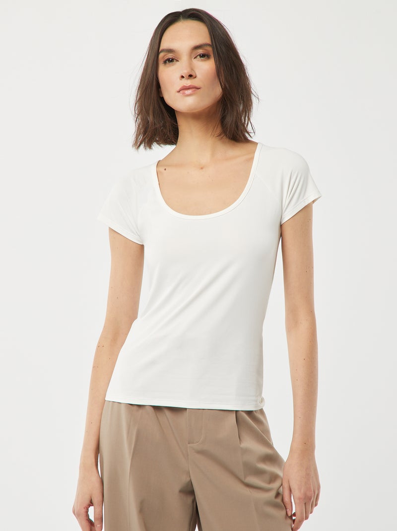 Camiseta con escote redondo pronunciado BLANCO - Kiabi