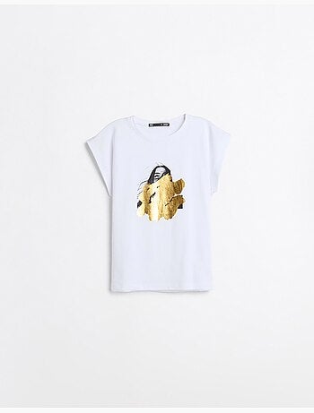 Camiseta con estampado de aluminio, mo fashion