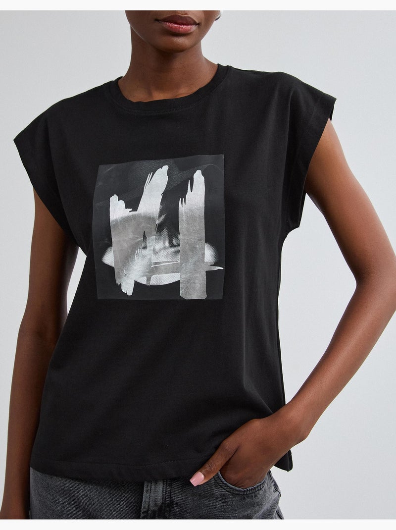 Camiseta con estampado de aluminio, mo fashion Negro - Kiabi