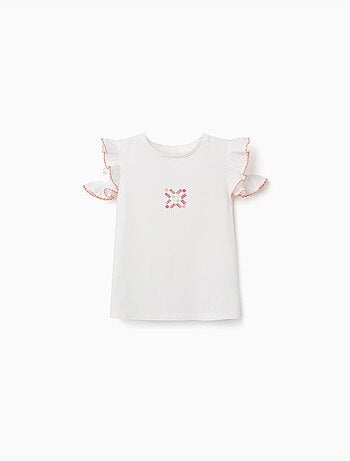 Camiseta con estampado de azulejo y mangas con volantes