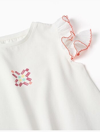 Camiseta con estampado de azulejo y mangas con volantes