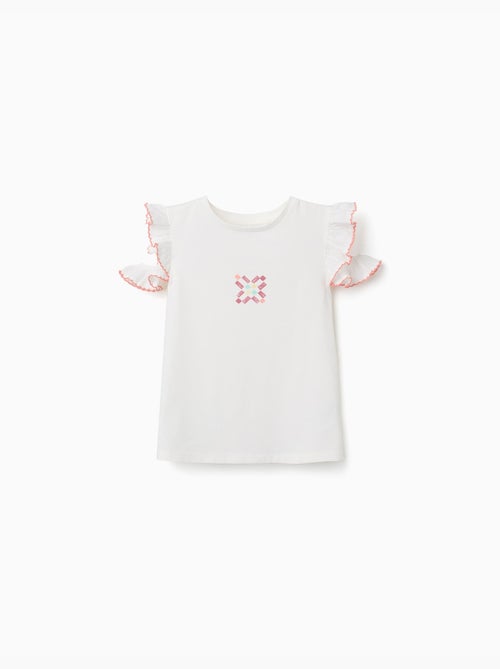 Camiseta con estampado de azulejo y mangas con volantes - Kiabi Camiseta con estampado de azulejo y mangas con volantes - Kiabi