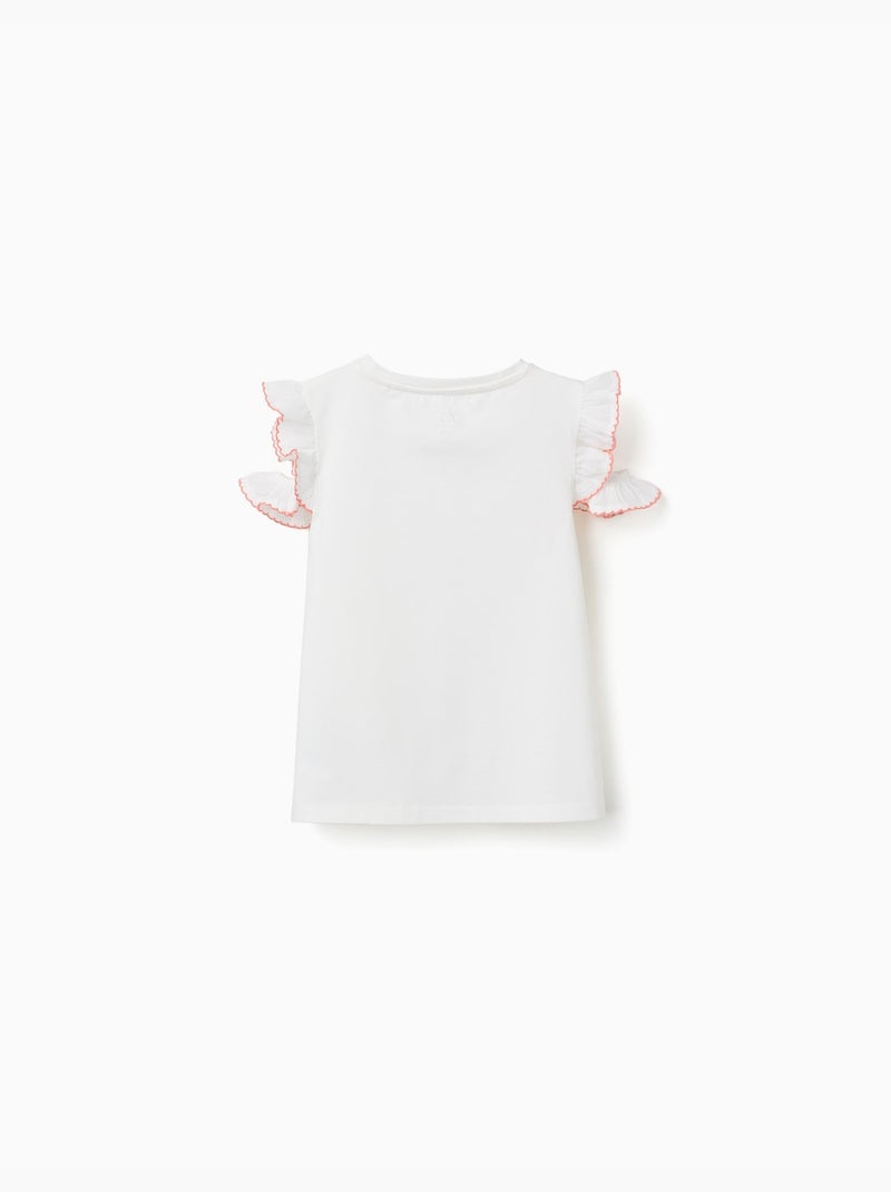 Camiseta con estampado de azulejo y mangas con volantes Blanco - Kiabi