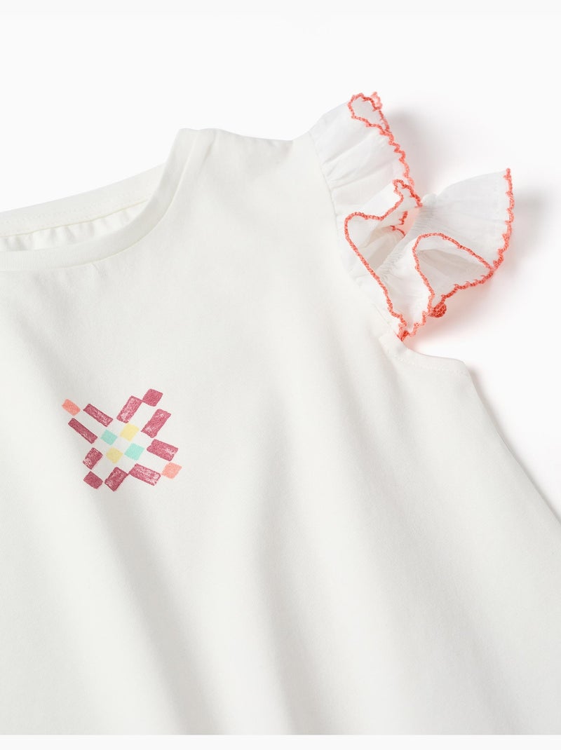 Camiseta con estampado de azulejo y mangas con volantes Blanco - Kiabi