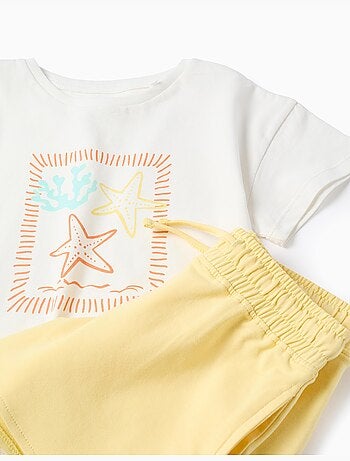 Camiseta con estampado de estrella de mar + pantalón corto de algodón