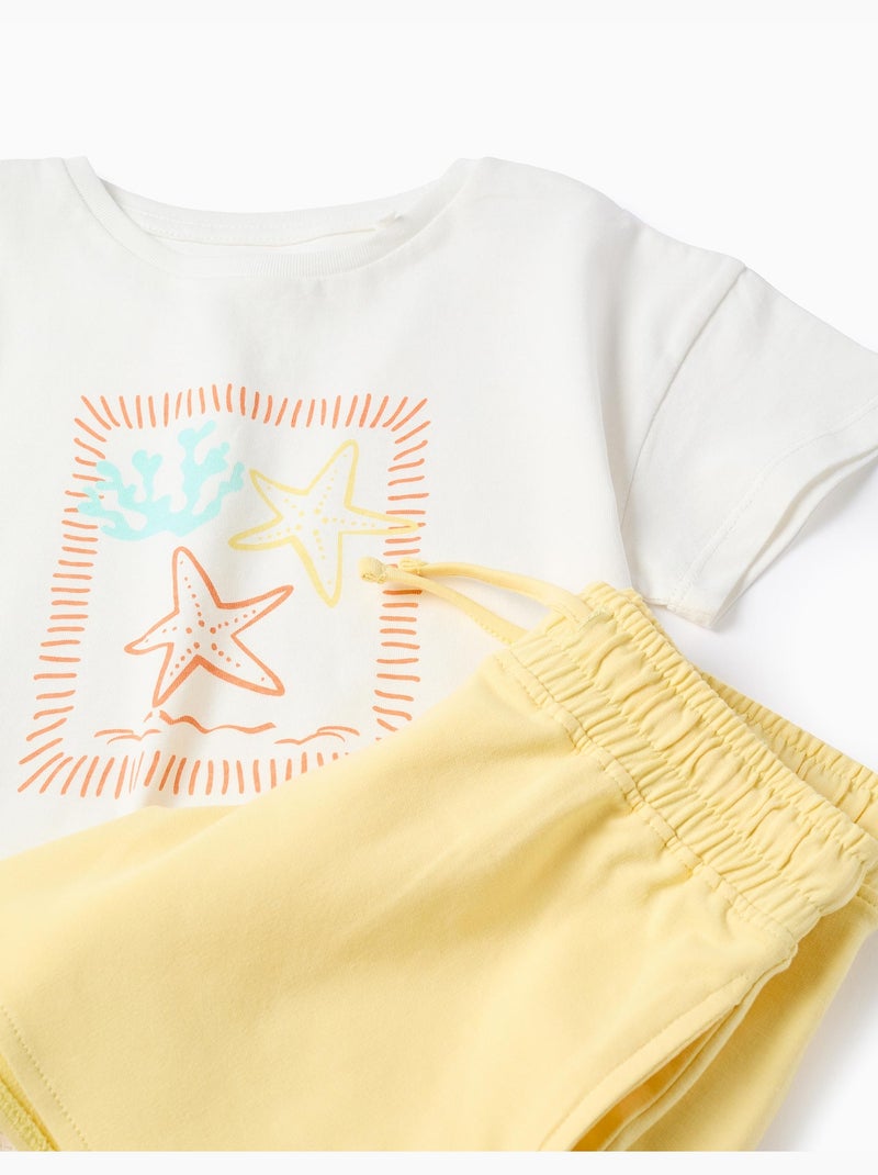 Camiseta con estampado de estrella de mar + pantalón corto de algodón Amarillo claro - Kiabi