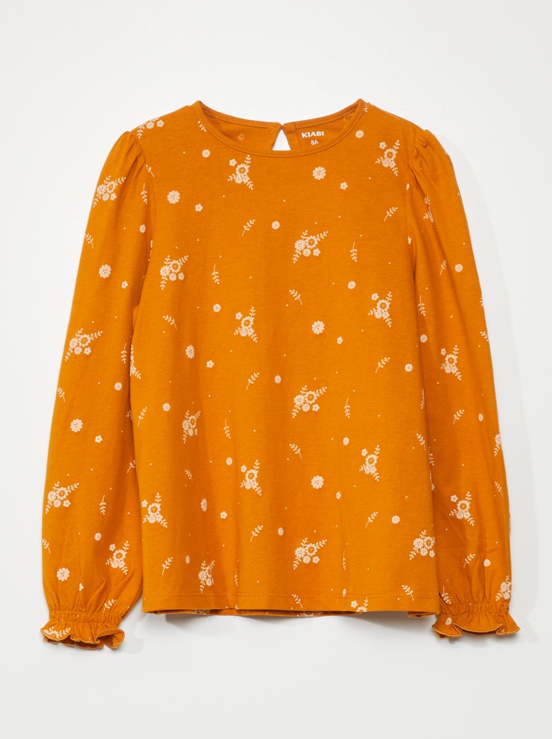 Camiseta con estampado de flores y manga ajustada AMARILLO - Kiabi
