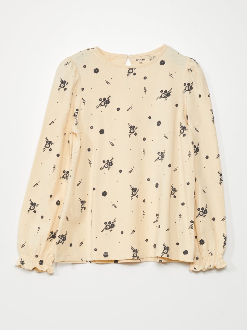 Camiseta con estampado de flores y manga ajustada BEIGE - Kiabi