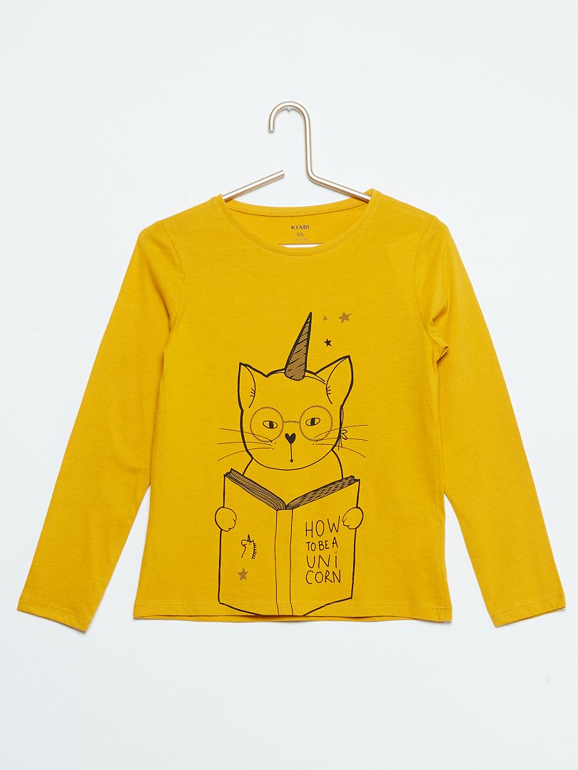 Camiseta con estampado de 'gato unicornio' amarillo - Kiabi