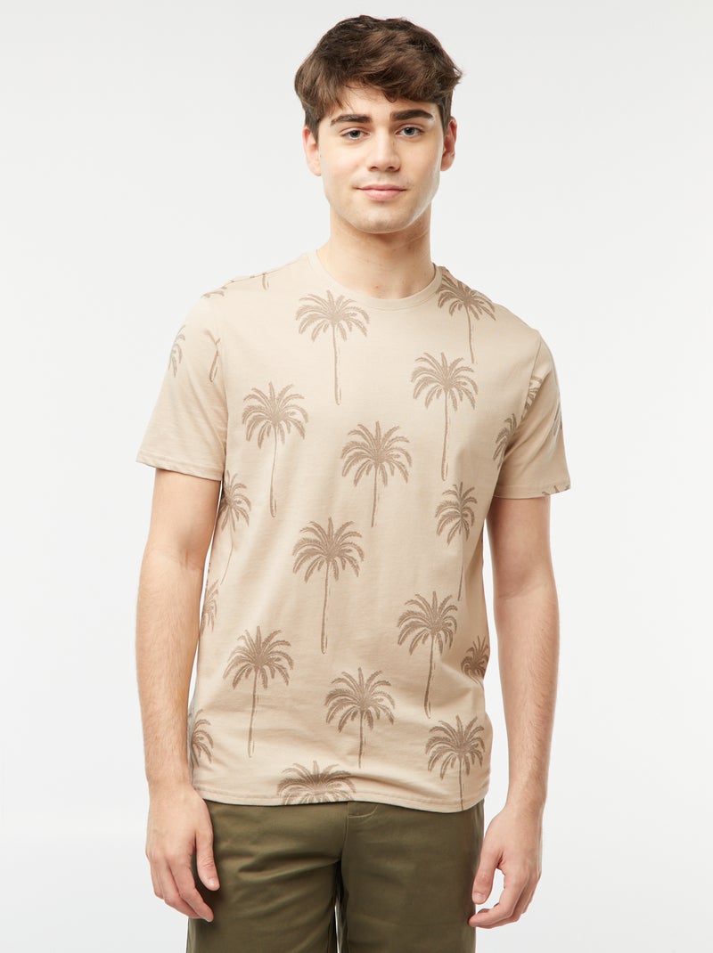 Camiseta con estampado de palmeras Beige - Kiabi