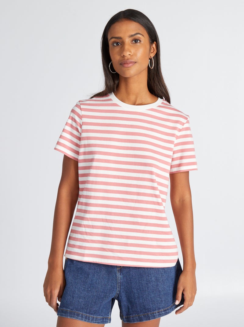 Camiseta con estampado de rayas ROSA - Kiabi