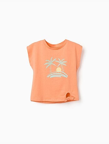 Camiseta con estampado de sol y palmeras