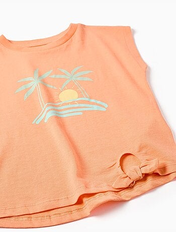 Camiseta con estampado de sol y palmeras