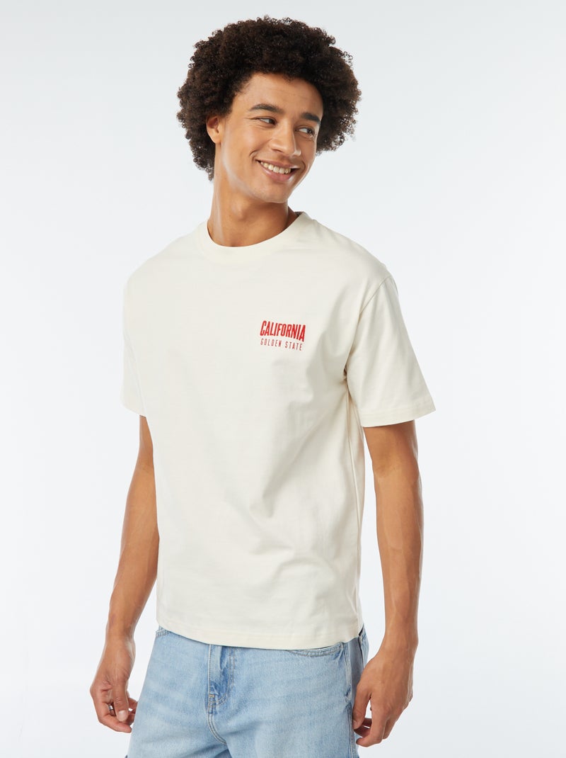 Camiseta con estampado en el pecho BEIGE - Kiabi