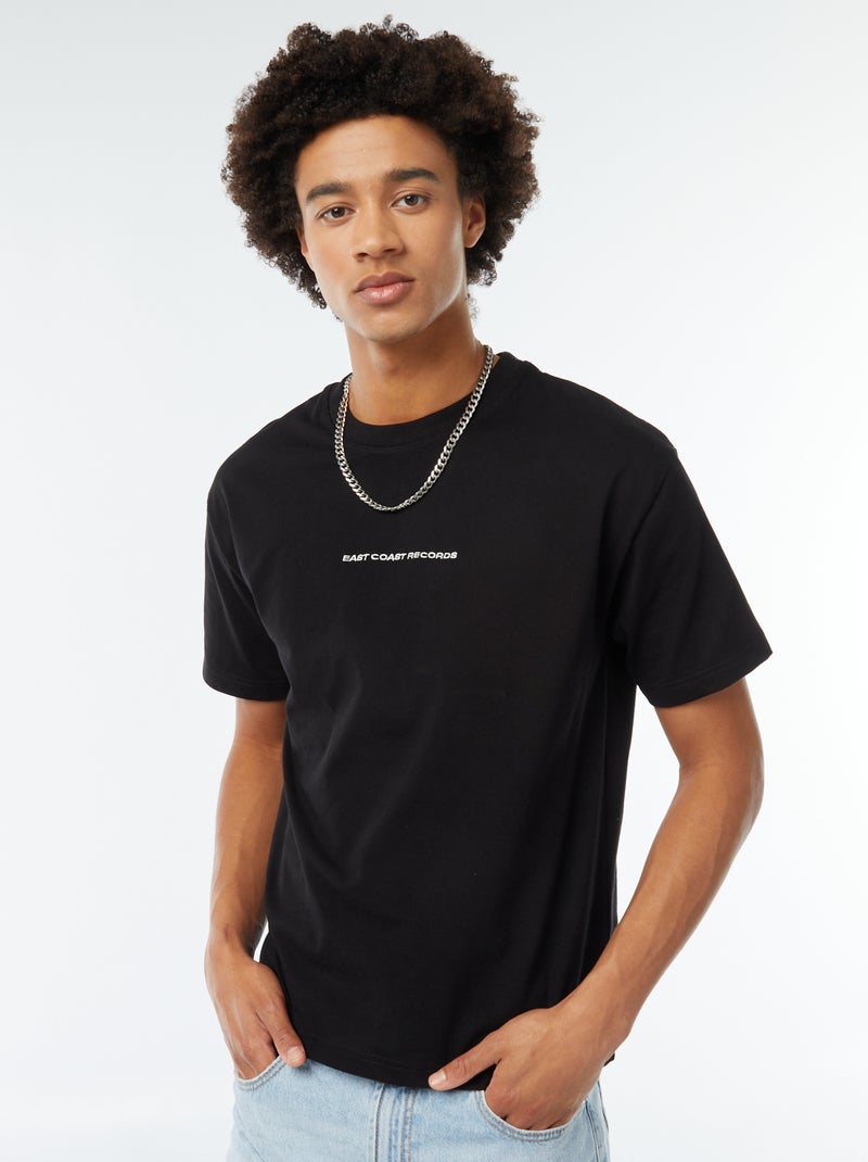 Camiseta con estampado en el pecho NEGRO - Kiabi