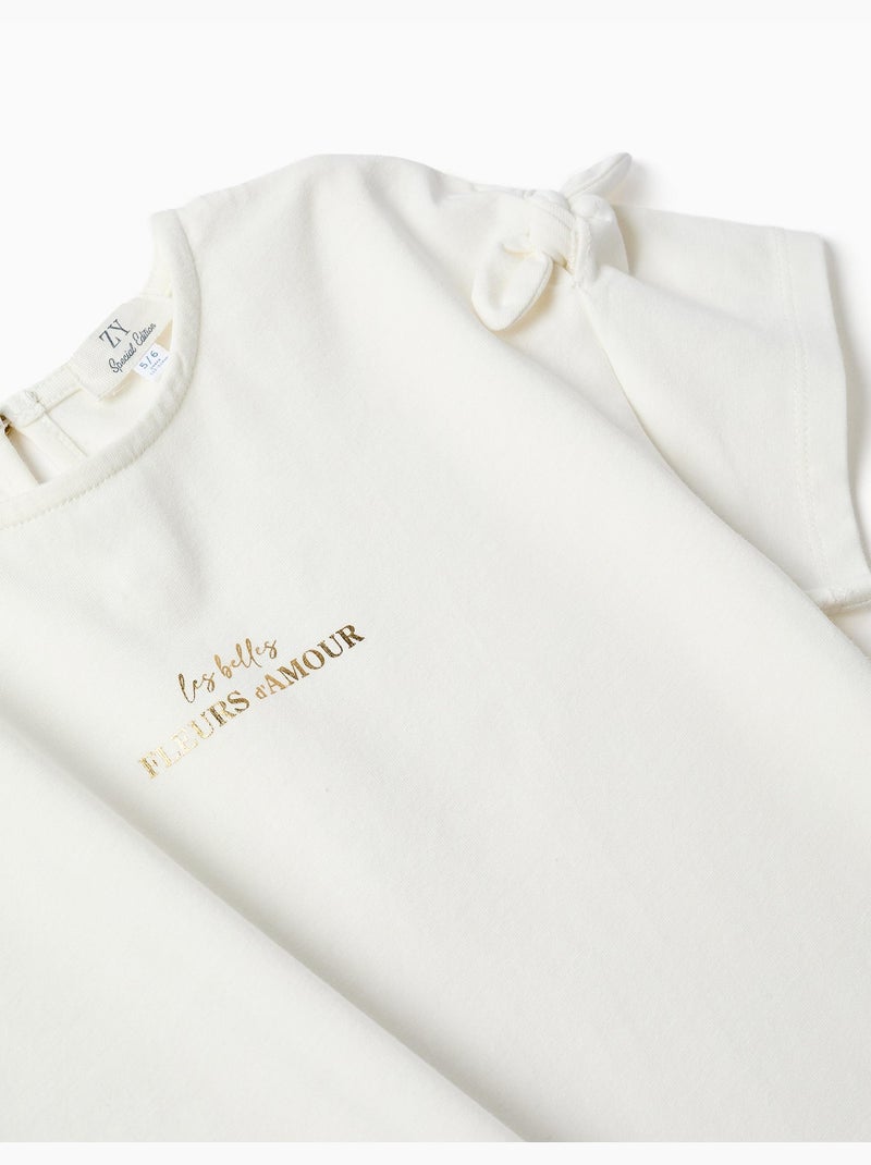 Camiseta con estampado y nudos decorativos Blanco - Kiabi