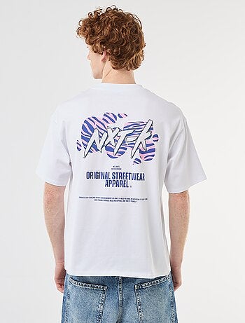 Camiseta con estampados delante y detrás en algodón liso
