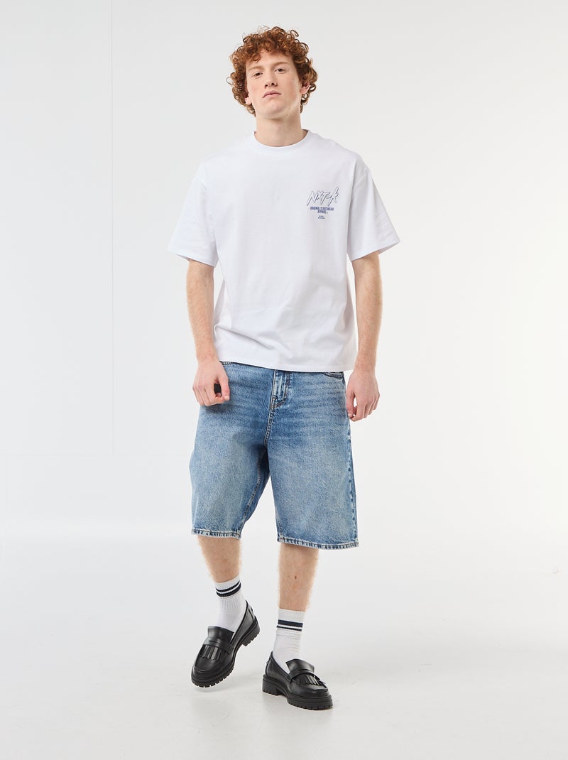 Camiseta con estampados delante y detrás en algodón liso Blanco - Kiabi