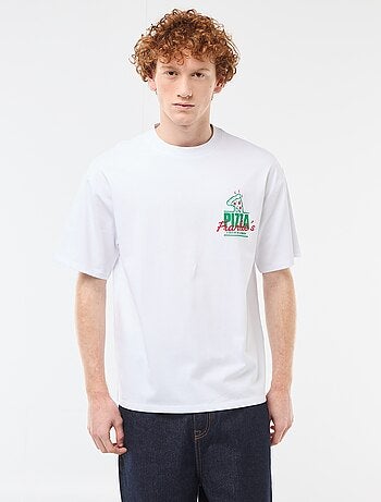 Camiseta con estampados delante y detrás en algodón liso
