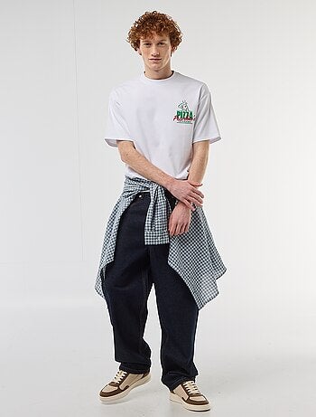 Camiseta con estampados delante y detrás en algodón liso