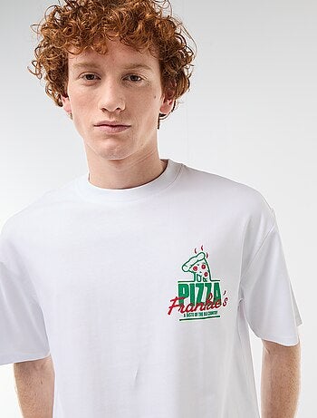Camiseta con estampados delante y detrás en algodón liso