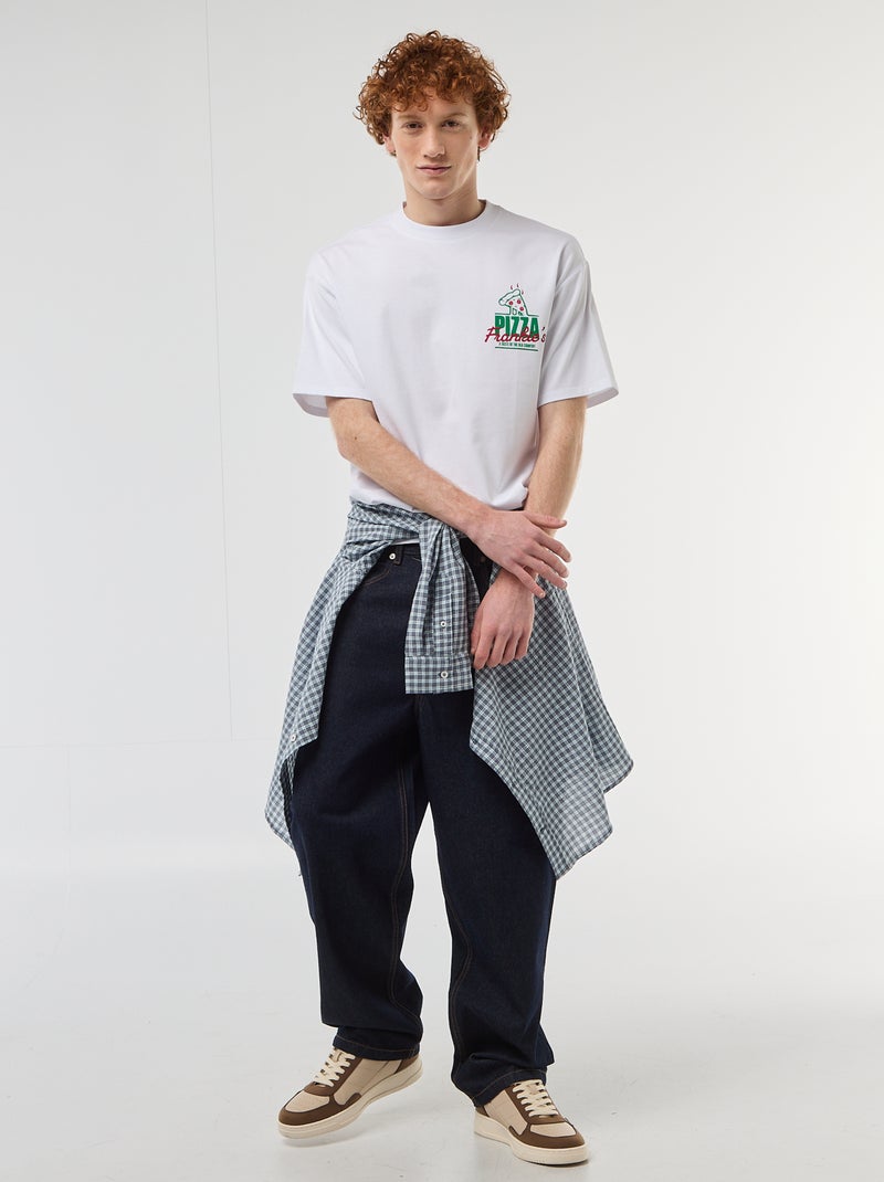 Camiseta con estampados delante y detrás en algodón liso Blanco - Kiabi