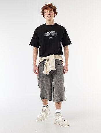 Camiseta con estampados delante y detrás en algodón liso